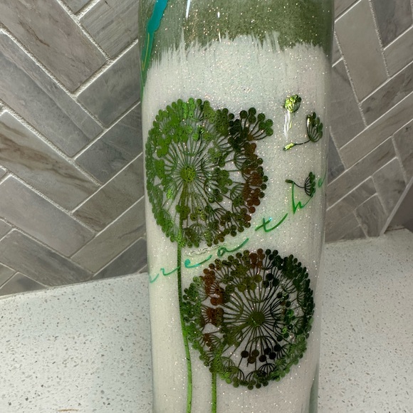 Other - Green and White Decorative tumbler.  “Breathe”.  20 oz epoxy tumbler